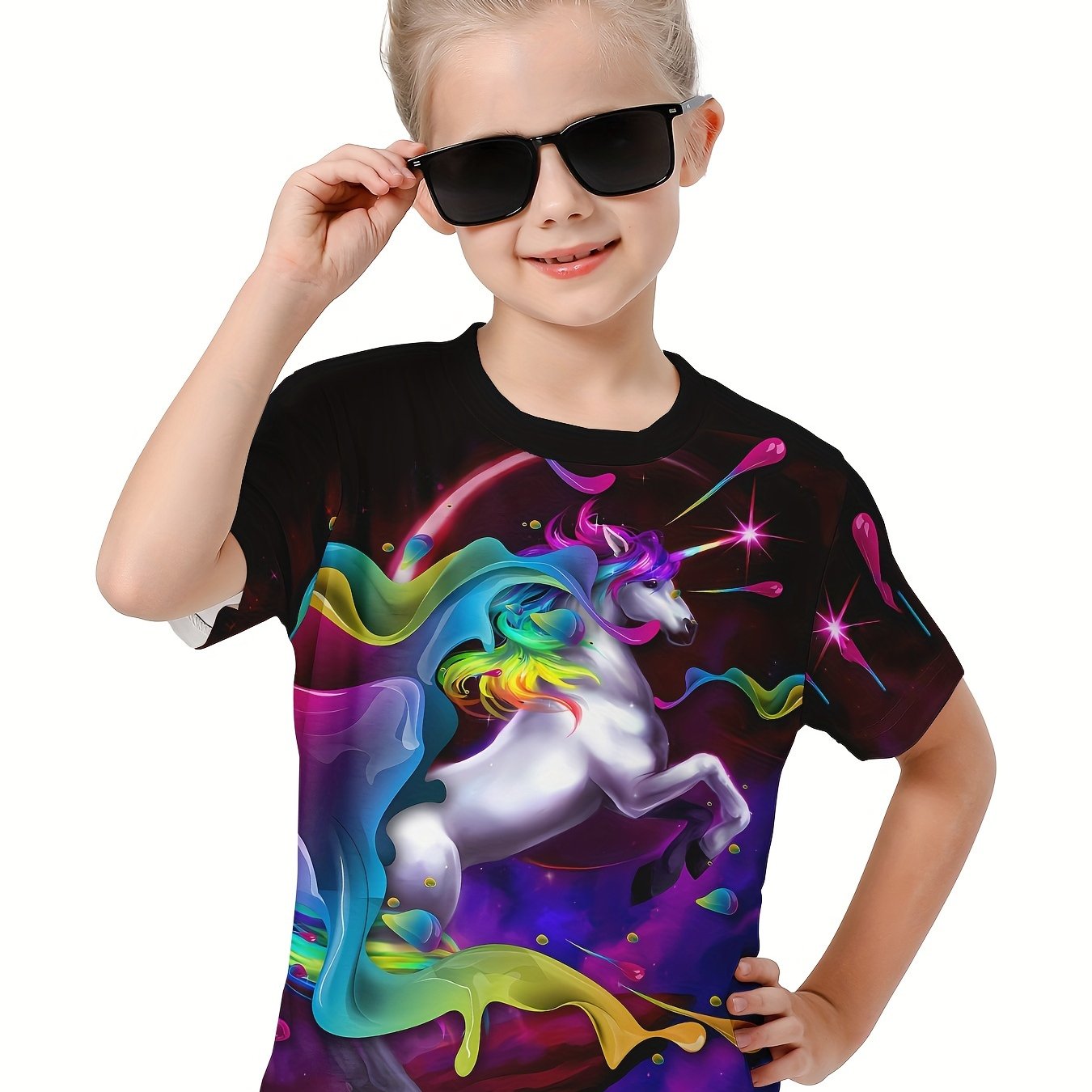 3D Unicorn Graphic T-shirt for Girls - Summer Sports