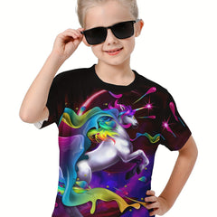 3D Unicorn Graphic T-shirt for Girls - Summer Sports
