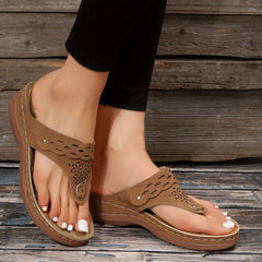 Women's Wedge Flip Flops Solid Open Toe Non Slip Shoes