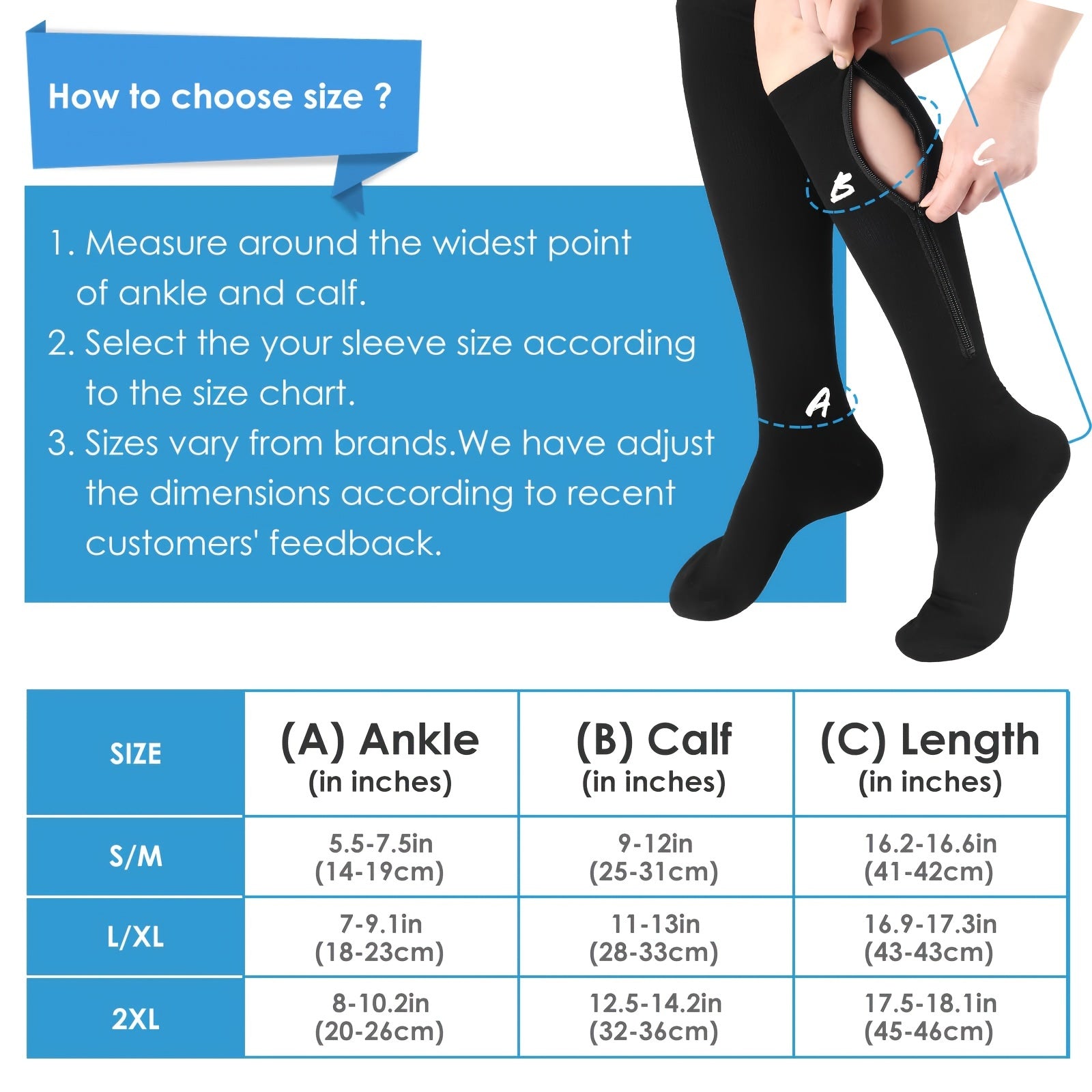 Men's Compression Zip Sport Socks - Set of 2