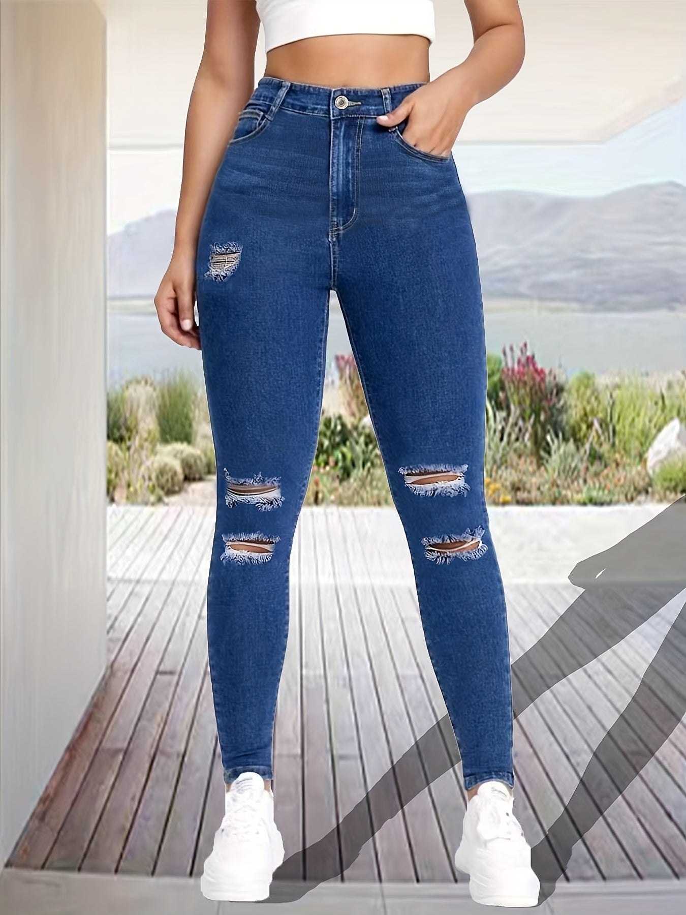 High Waist Ripped Skinny Fit Jeans