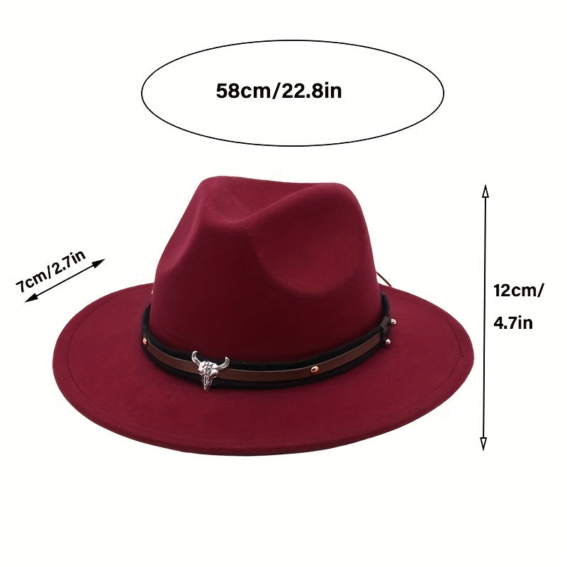 Men's Cowboy Hat Cow Head Top Hat Belt Buckle Jazz Hat Felt Fedora Hat
