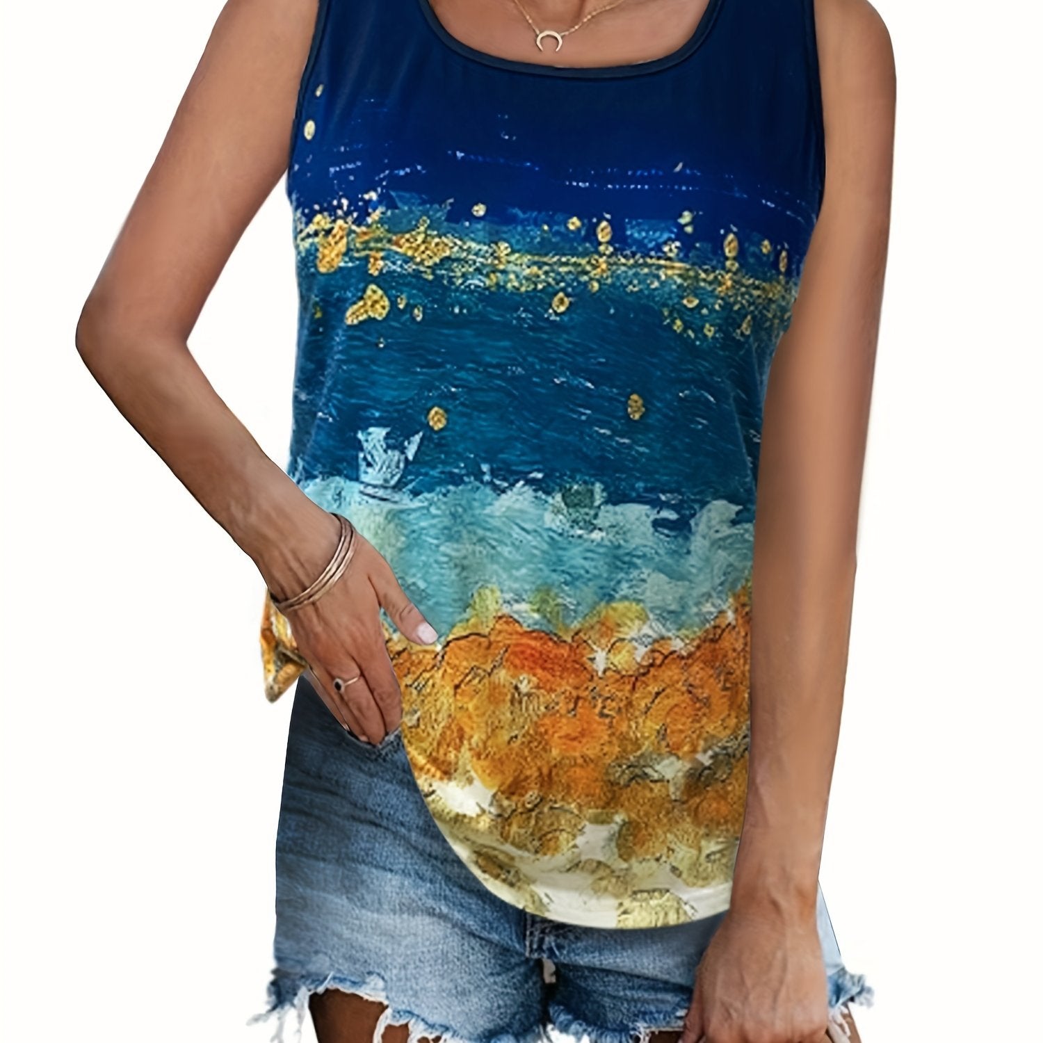 Painting Print Round Neck Tank Top