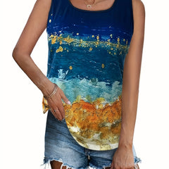 Painting Print Round Neck Tank Top