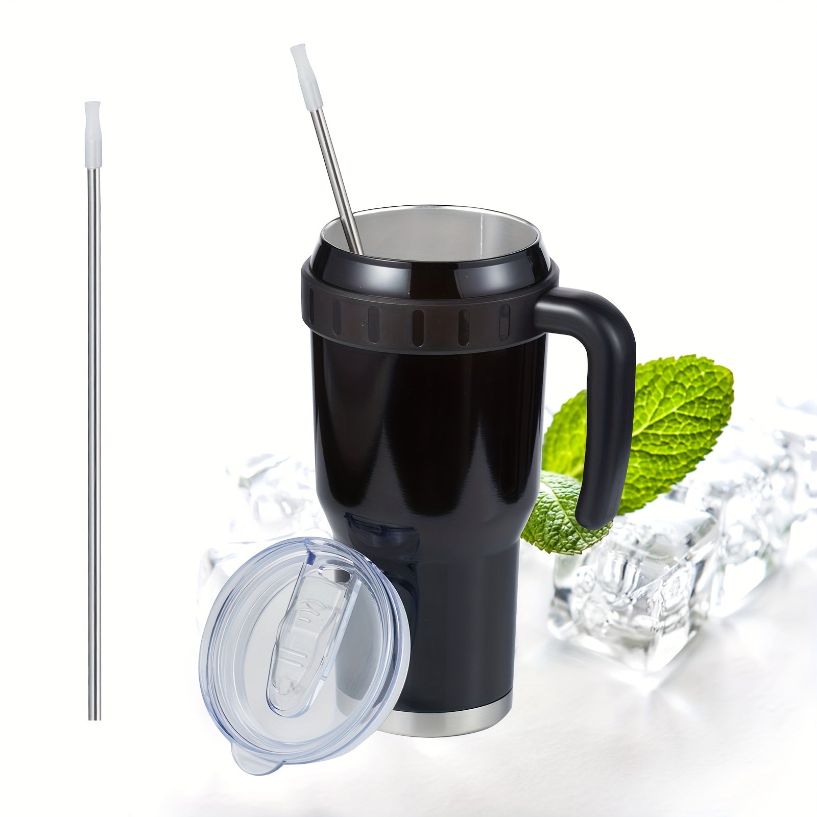 40oz Insulation Cup With Handle And Straw Lid Stainless Steel