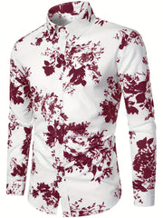 Men's Formal Flower Print Button Up Shirt Spring/Fall Business Occasion