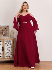 Faux Pearl Bell Sleeve Maxi Bridesmaid Dress