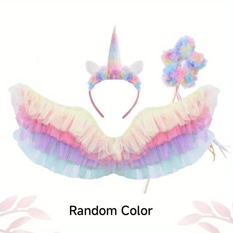 3pcs Colorful Wings Unicorn & Hair Hoop & Costume Fairy Magic Wand