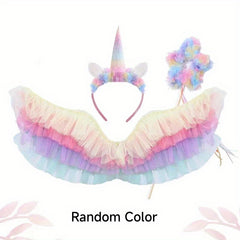 3pcs Colorful Wings Unicorn & Hair Hoop & Costume Fairy Magic Wand