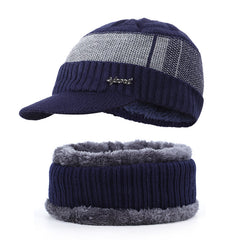 Men's Knitted Hat and Scarf Set for Autumn and Winter