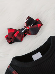 2pcs Baby Girl Christmas Bow Snowflake Dress Headscarf Set