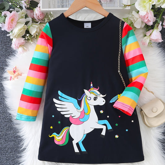 Girls' Unicorn Print Long Sleeve T Shirt Dress for Party Lounge
