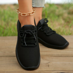 Women's Knit Lace Up Sneakers Round Toe Soft Breathable Comfy Shoes