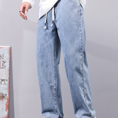 Distressed Drawstring Denim Pants for Men