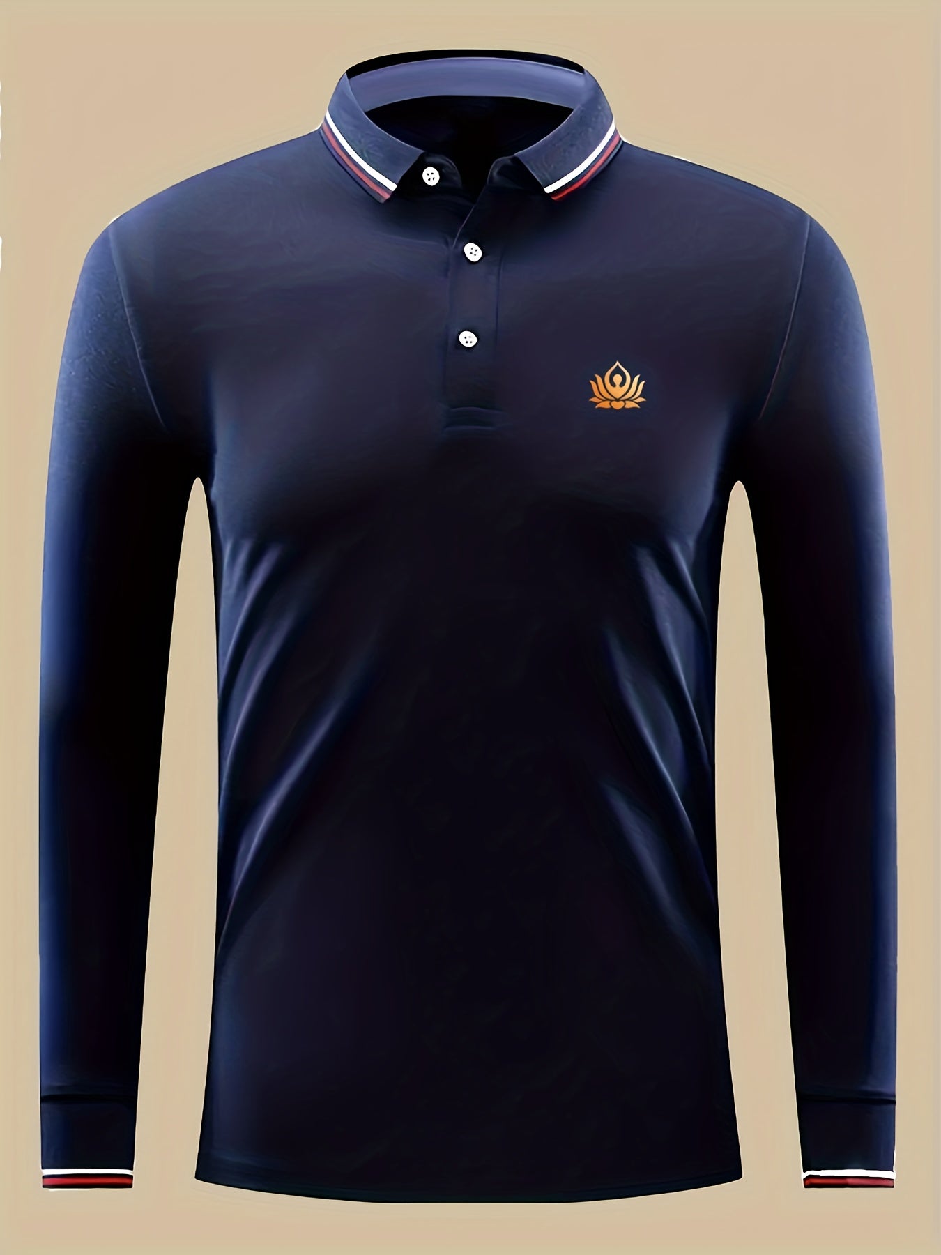 Lotus Print Men's Casual Long Sleeve Polo Shirt
