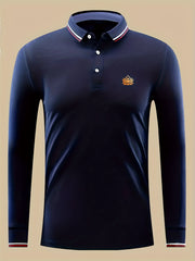 Lotus Print Men's Casual Long Sleeve Polo Shirt