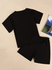 Boys 2pcs T shirt & Elastic Waist Shorts Set Geometric Print
