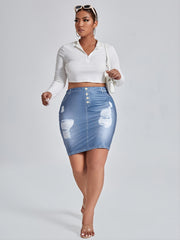 Denim Print High Waist Bodycon Skirt