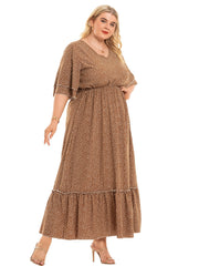Dot Print Layered Bell Sleeve Maxi Dress