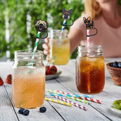 5pcs Cartoon Animals Silicone Straw Cover Reusable Drinking Straw Plugs
