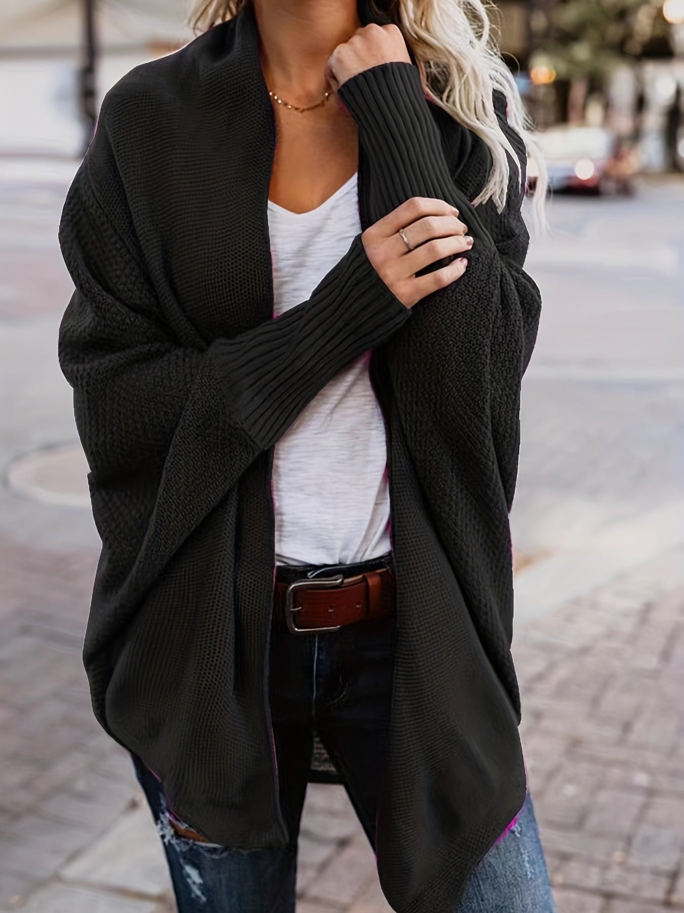 Women's Solid Bat Sleeve Cardigan
