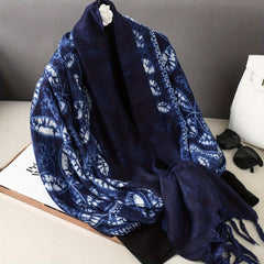 Vintage Warm Scarf Print Tassel Shawl for Autumn & Winter