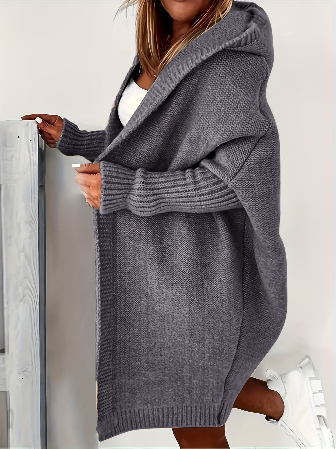 Casual Cardigan Women's Plus Solid Stitching Hooded Open Front