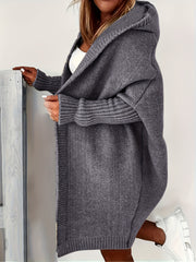 Casual Cardigan Women's Plus Solid Stitching Hooded Open Front