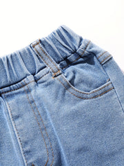 Girl's Lace Fringe Casual Jeans Trousers Elastic Waist Long Pants