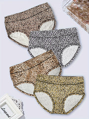 4 Pack Plus Size Sexy Panties Set Leopard Print Briefs Breathable Stretch 4pcs