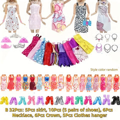 32pcs Doll Fashionista Outfit Set with Clothes Shoes Crown Necklace Jewelry