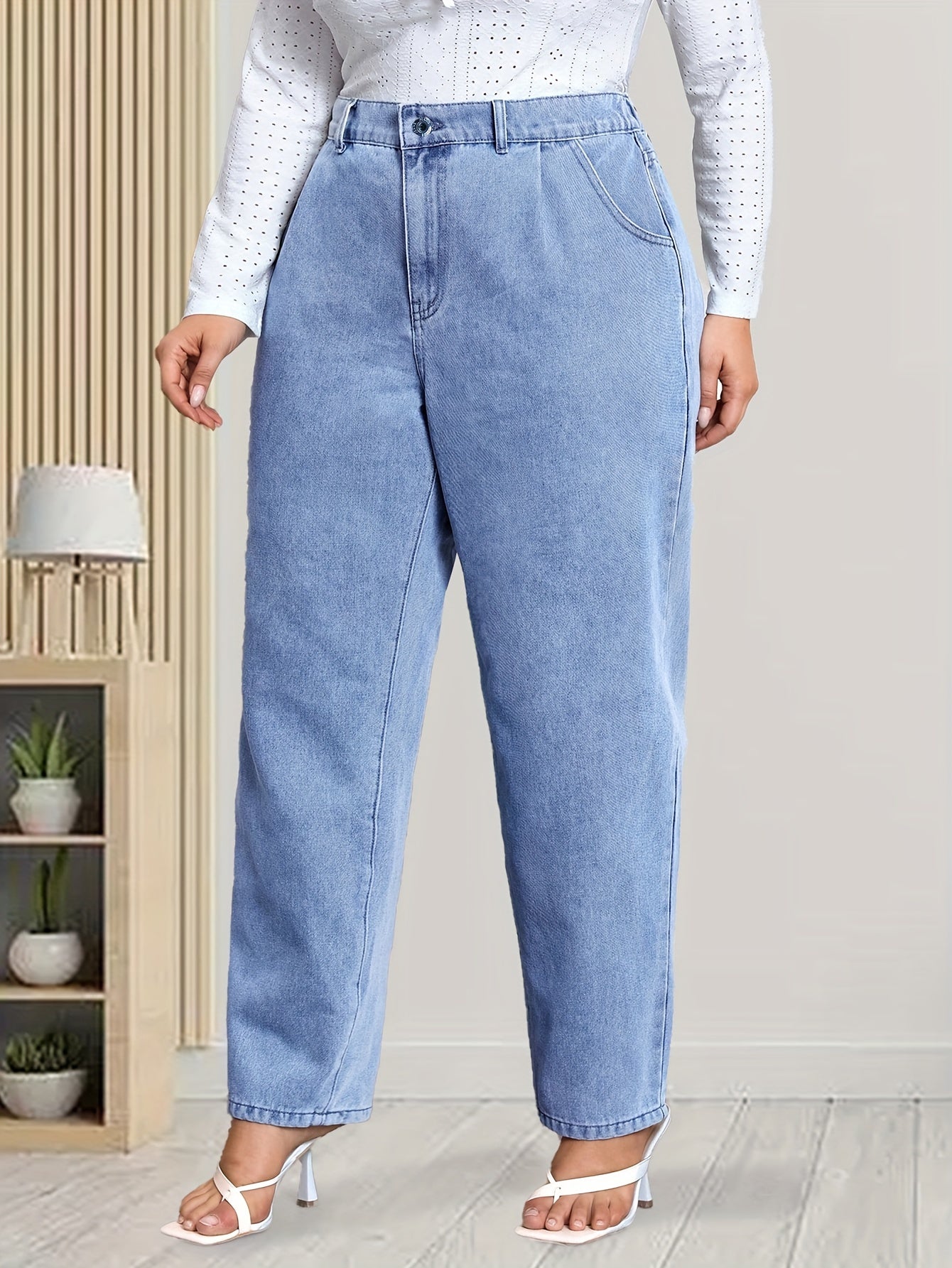 Button Fly High Rise Baggy Jeans