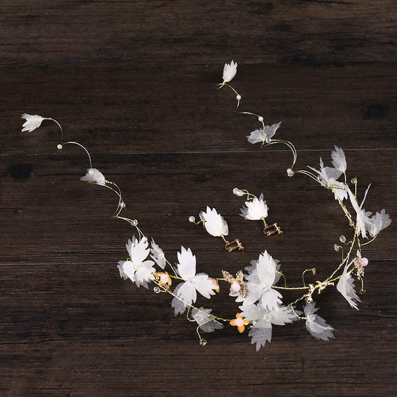 Golden Flower Crown Floral Pearl Crown Wedding Headpiece