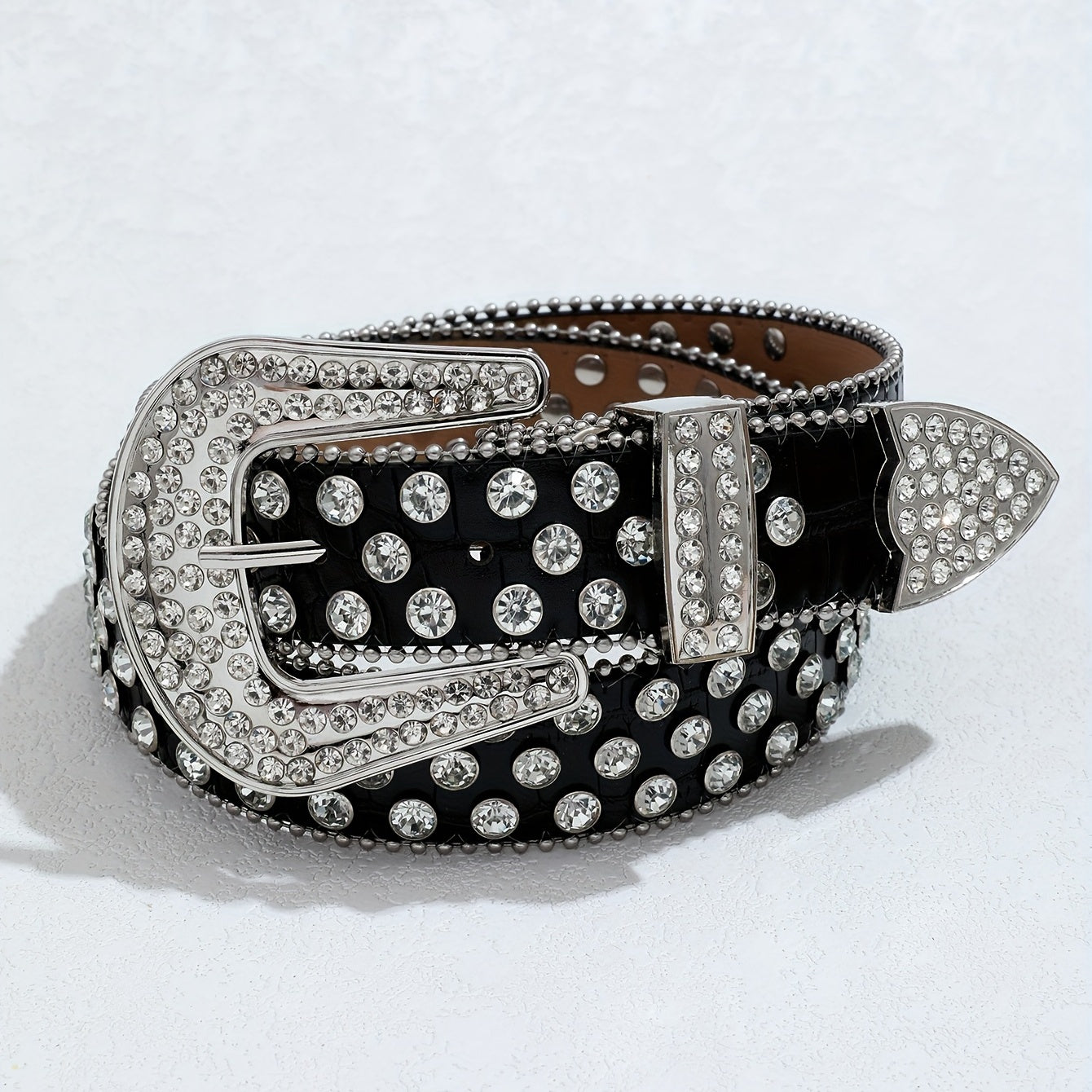 Y2K Rhinestone Belt Hip Hop Beaded Chain PU Belt For Women Men