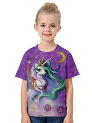 3D Unicorn Graphic T shirt Girls Short Sleeve Pullover Tops