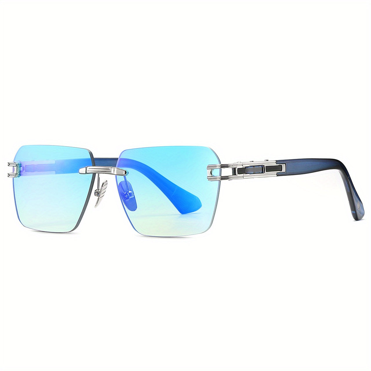 Men's Rectangular Metal Rimless Sunglasses