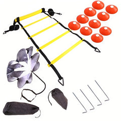 Football Agility Ladder Set with Resistance Umbrella, Cones, Stakes