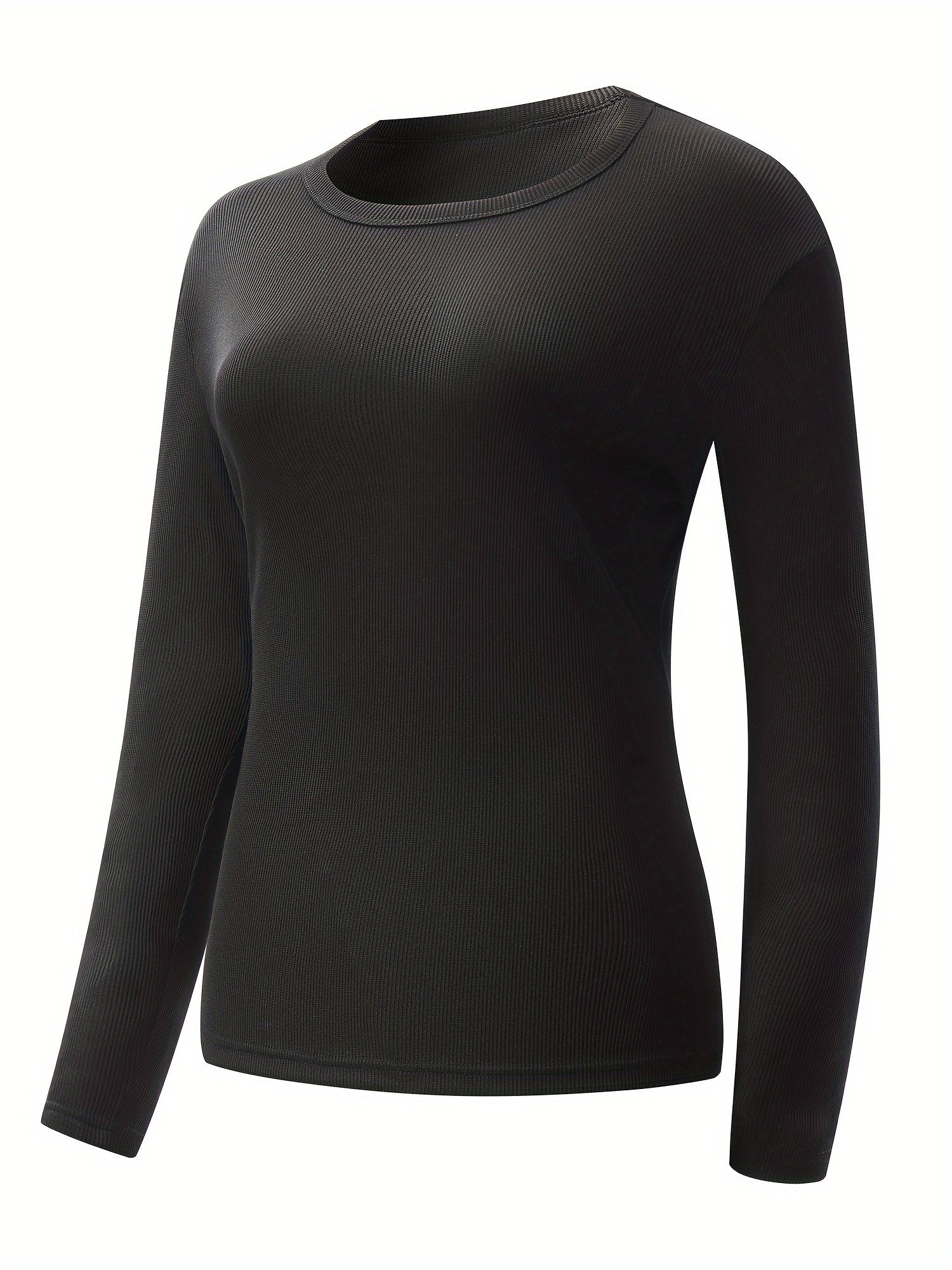 Ribbed Base Layer Long Sleeve Tee Round Neck Tight Workout Top Women's Activewea