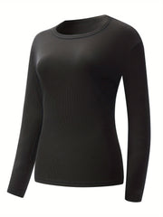 Ribbed Base Layer Long Sleeve Tee Round Neck Tight Workout Top Women's Activewea