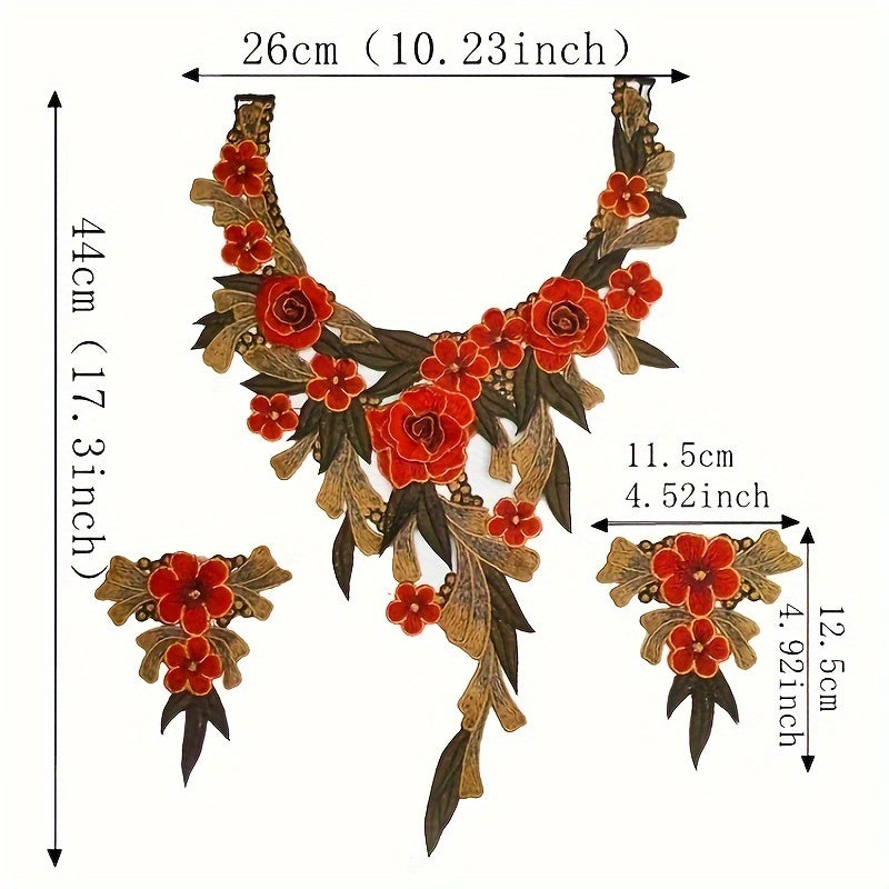 3pcs 3D Lace Embroidery Cloth Patch Collar Applique Set