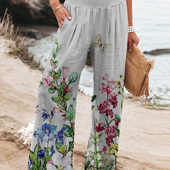 Floral Wide Leg Pants Smocked Waist Casual Women's Clothing