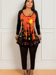 Pumpkin & Cat Print Tunic Top & Leg