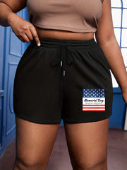 Flag Print Drawstring Shorts Women's Memorial Casual Slight Stretch
