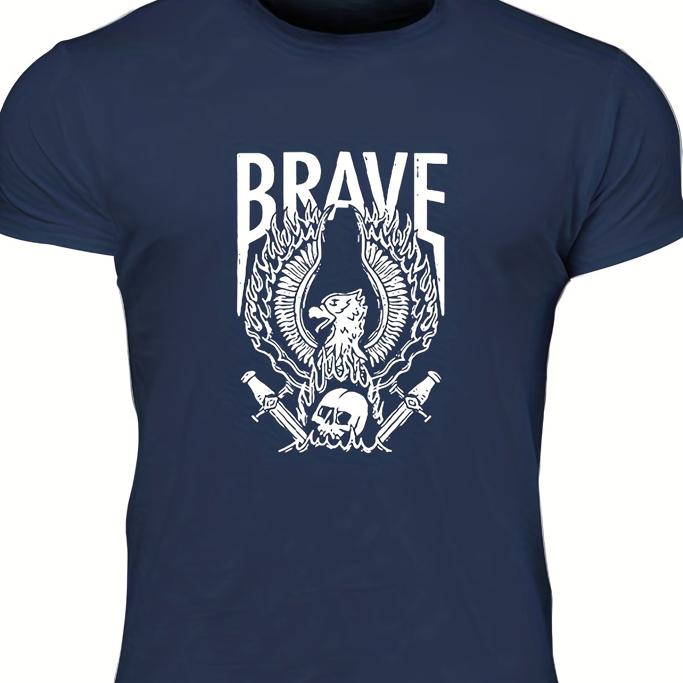 Men's Brave Eagle & Skull Print T shirt Casual Tee