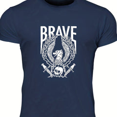 Men's Brave Eagle & Skull Print T shirt Casual Tee