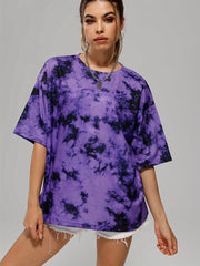 Tie Dye Loose Sports T Shirt Crew Neck Short Sleeve Top