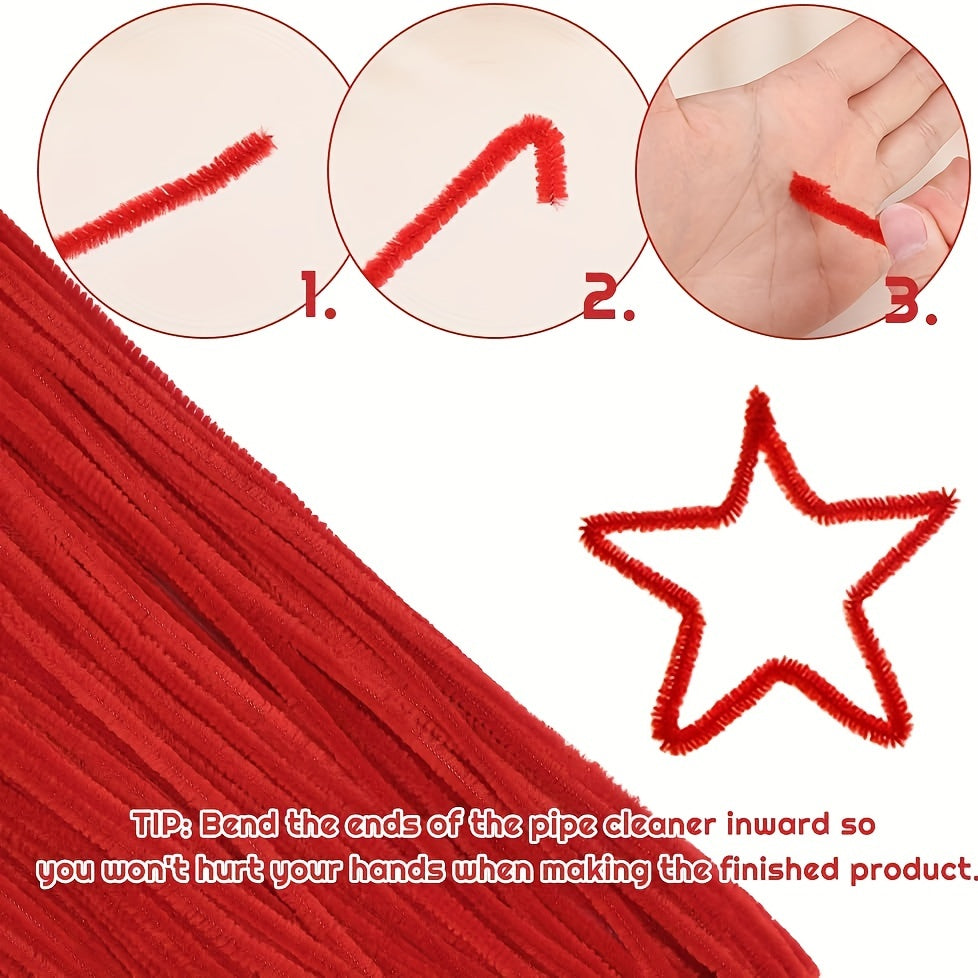 300pcs Red Chenille Rod Tube Cleaner Set for DIY Craft Art Decoration