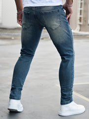 Slim Fit Ripped Jeans Men's Casual Street Style Denim Pants
