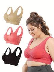 3 Pack Plus Size Sports Bra Set Seamless Hollow Mesh Yoga Bra 3pcs Set