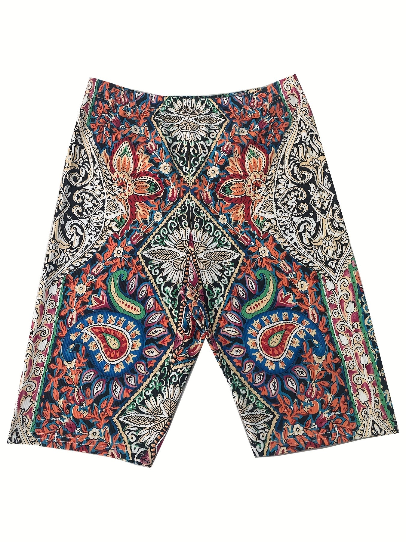 Paisley Print Wide Leg Shorts Elastic Waist Casual Women's Clothing